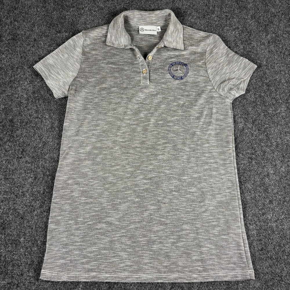 Mercedes-Benz‎ Polo Shirt Womens Sm Grey Space Dye Modal Blend Embroidered Logo